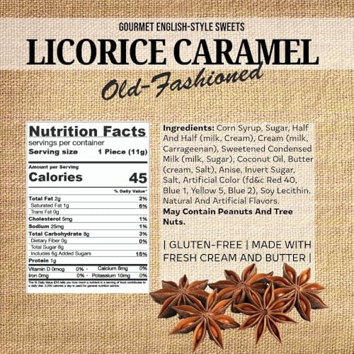SweetGourmet Black Licorice Soft and Delicious Caramels, Traditional Old-English Style Candy, Individually Wrapped, Gluten-Free, 1 Pound