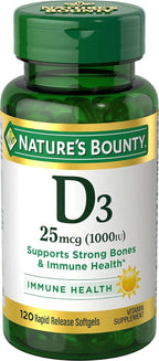 Nature's Bounty Vitamin D3 Vitamin Supplement, Supports Immune System and Bone Health, 1000IU, 120 Softgels