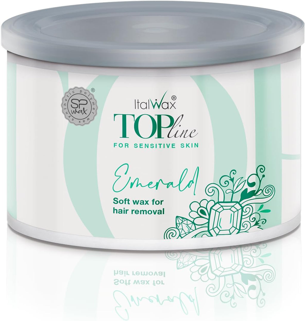 Italwax Top Line Emerald - 397g / 14oz - Soft wax for hair removal - Uncented - Liposoluble syntetic formulation - Ideal for waxing all body area