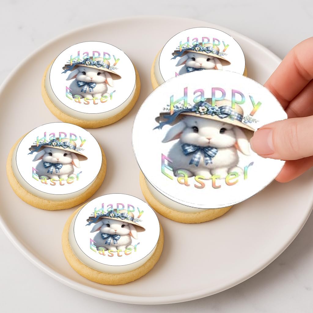 Custom Edible Cake Topper – Easter Bunny Hat Design – Icing Sheet Cookie & Cupcake Images –20 Pre-cut 2” Round– RA Pape