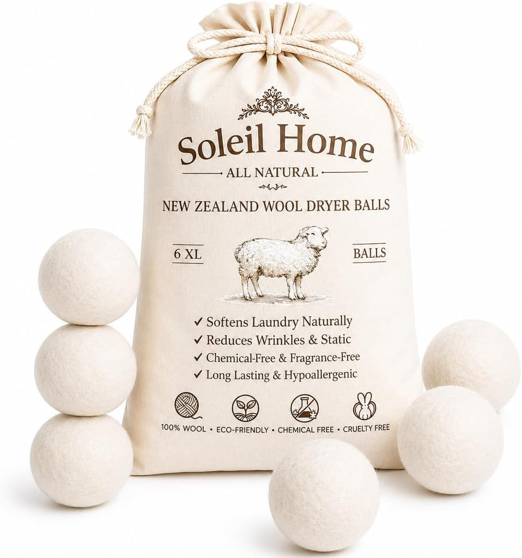 Wool Dryer Balls XL 6-Pack – 100% New Zealand Wool Laundry Balls – Natural Fabric Softener Alternative to Dryer Sheets – Reduces Static, Wrinkles & Drying Time – Reusable