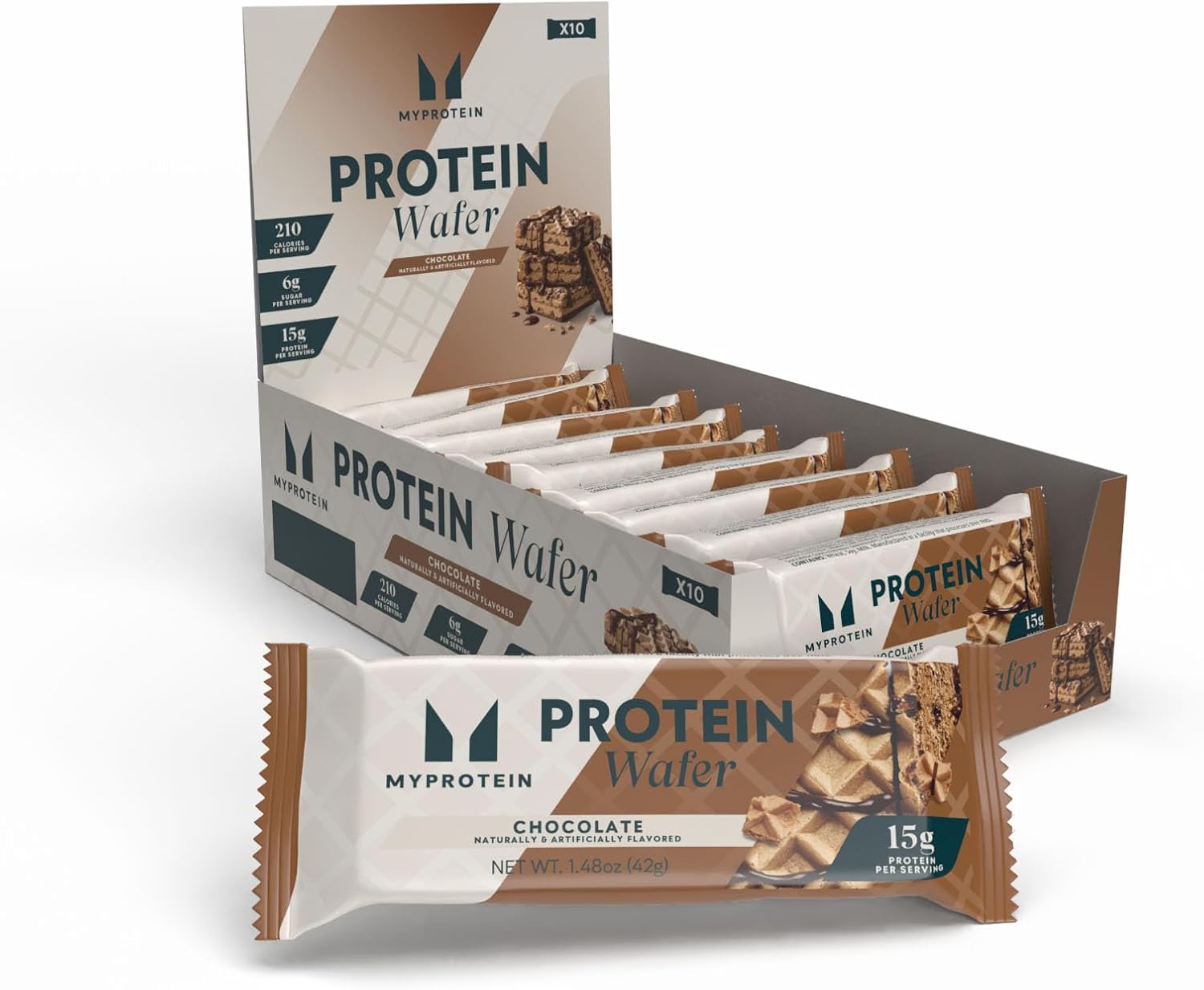 Myprotein Crispy Protein Wafers | 15g Protein | Box of 10 | Chocolate | High Protein Snack Bar | Milk & Whey Isolate | Low Sugar