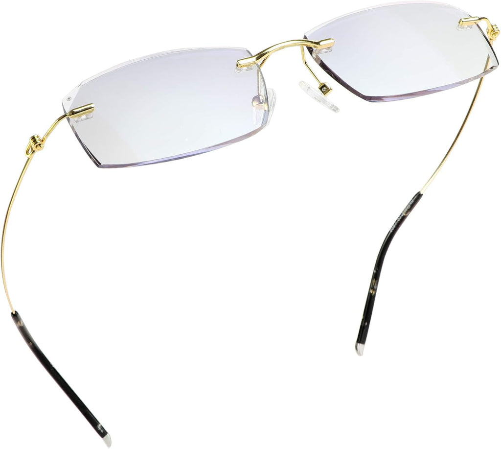 LifeArt Blue Light Blocking Glasses, Computer Reading Glasses, Anti Blue Rays, Reduce Eyestrain, Rimless Frame Tinted Lens with Diamond, Stylish for Men and Wowen (+1.50 Magnification)