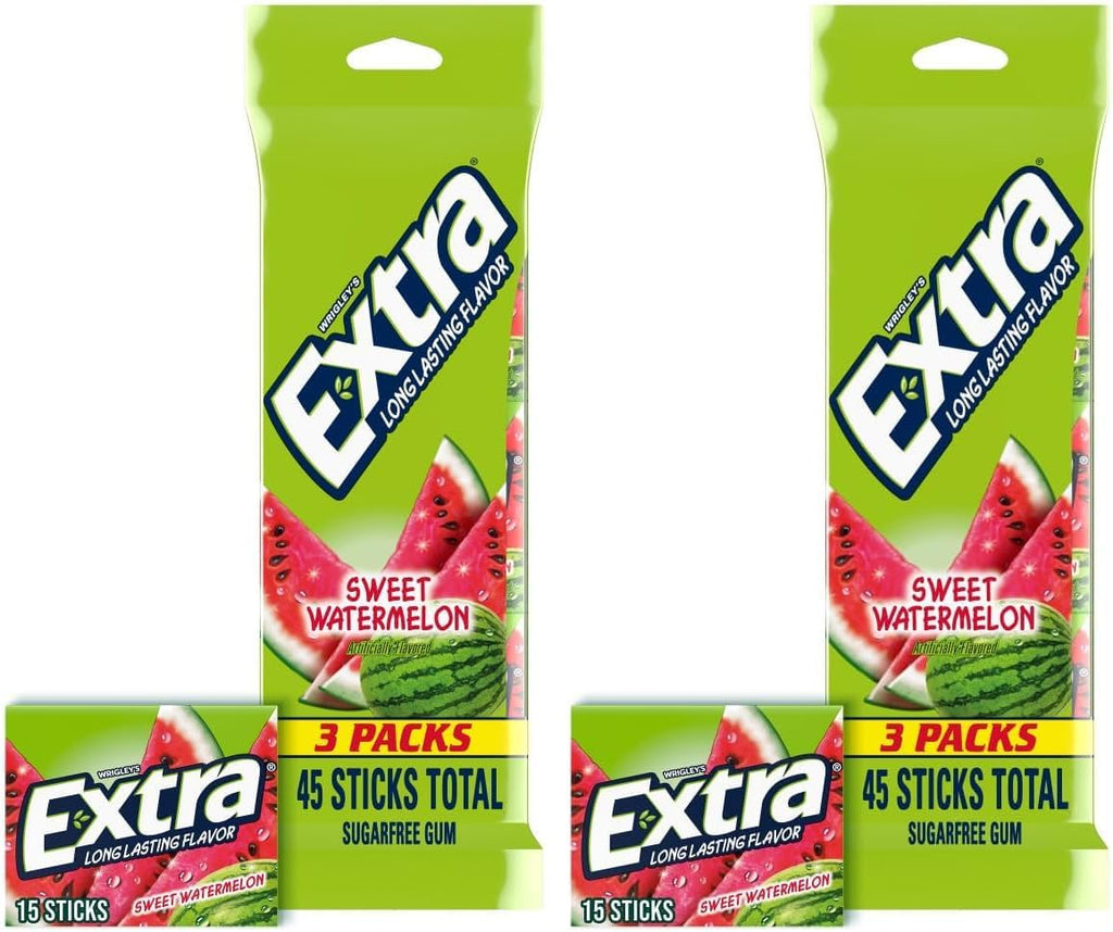 EXTRA Watermelon Sugar Free Chewing Gum, 15 ct, (Pack of 6)