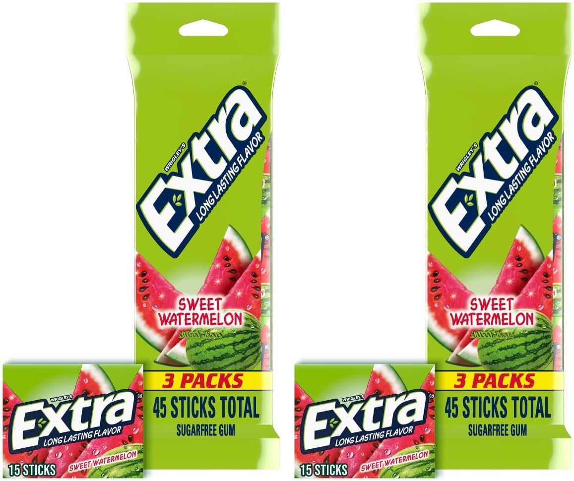 EXTRA Watermelon Sugar Free Chewing Gum, 15 ct, (Pack of 6)