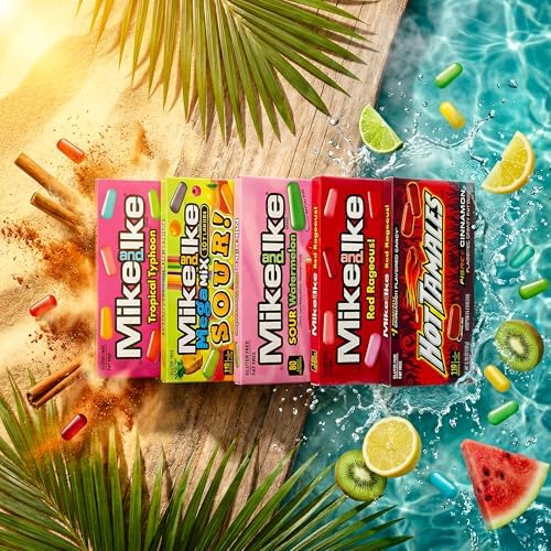 BP Bundle – Mike and Ike Theatre Box Candy Variety Pack – Fruity, Sour & Spicy Mixes – Candied Fruit, Mixed Fruit Gummy Candies Individually Wrapped Bags