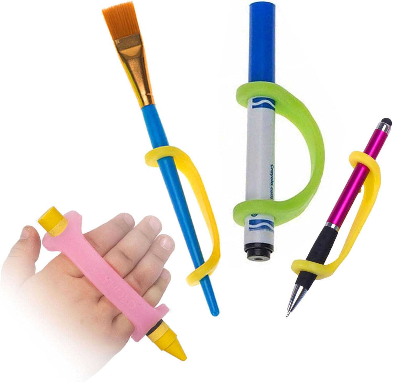 EaZyHold Art Pack - Silicone Adaptive Universal Cuff for Hand Grip Support, Daily Living Mobility Aid, Secure Hold on Pencils, Paint Brushes, Markers, Makeup - 4 Pack