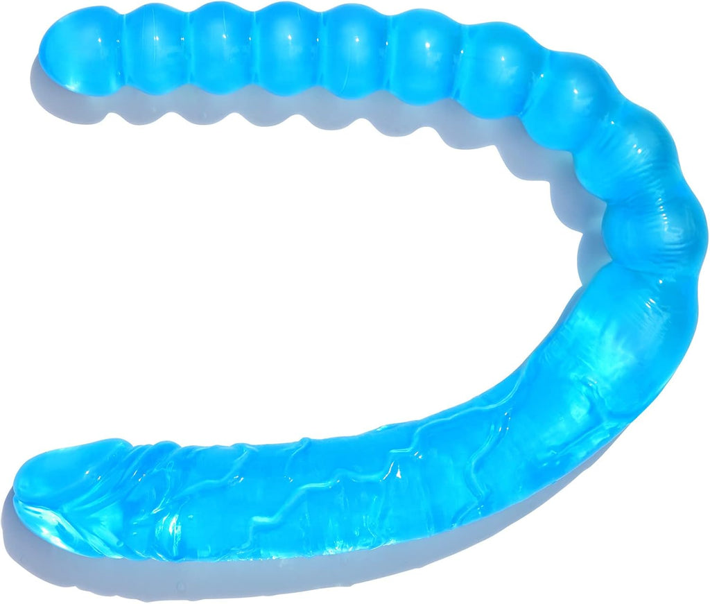 Double Ended Dildo 17.7 inch Dong Anal Beads with Veins and Glans for Anal Vagina Stimulation Double Side Penis Cock Massager Sex Toy for Lesbian Men Women Blue TJIJP