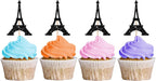 24PCS Eiffel Tower Cupcake Toppers, Wedding Party Decor, Bridal Shower Dessert Cupcake Toppers, Paris Themed Birthday Party Decoration - Black Glitter