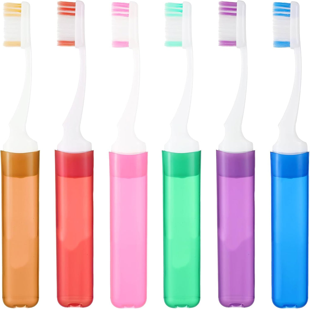 6 Pcs Travel Toothbrush Soft Mini Portable Toothbrush Small Foldable Tooth Brush with Case Cover Individually Wrapped Travels Size Toothbrushes Kit for Camping Travel Home Hiking