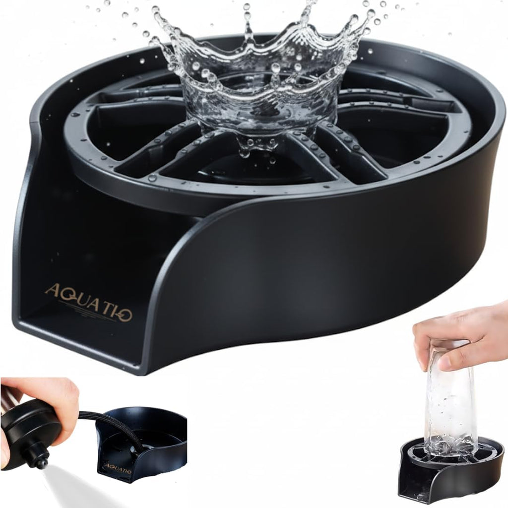 2-in-1 Glass Rinser & Sink Sprayer Attachment – High Pressure Cup Washer for Kitchen Sink – Matte Black Bottle Cleaner -Stainless Steel Cup Cleaner (Fits Standard Counter Holes)