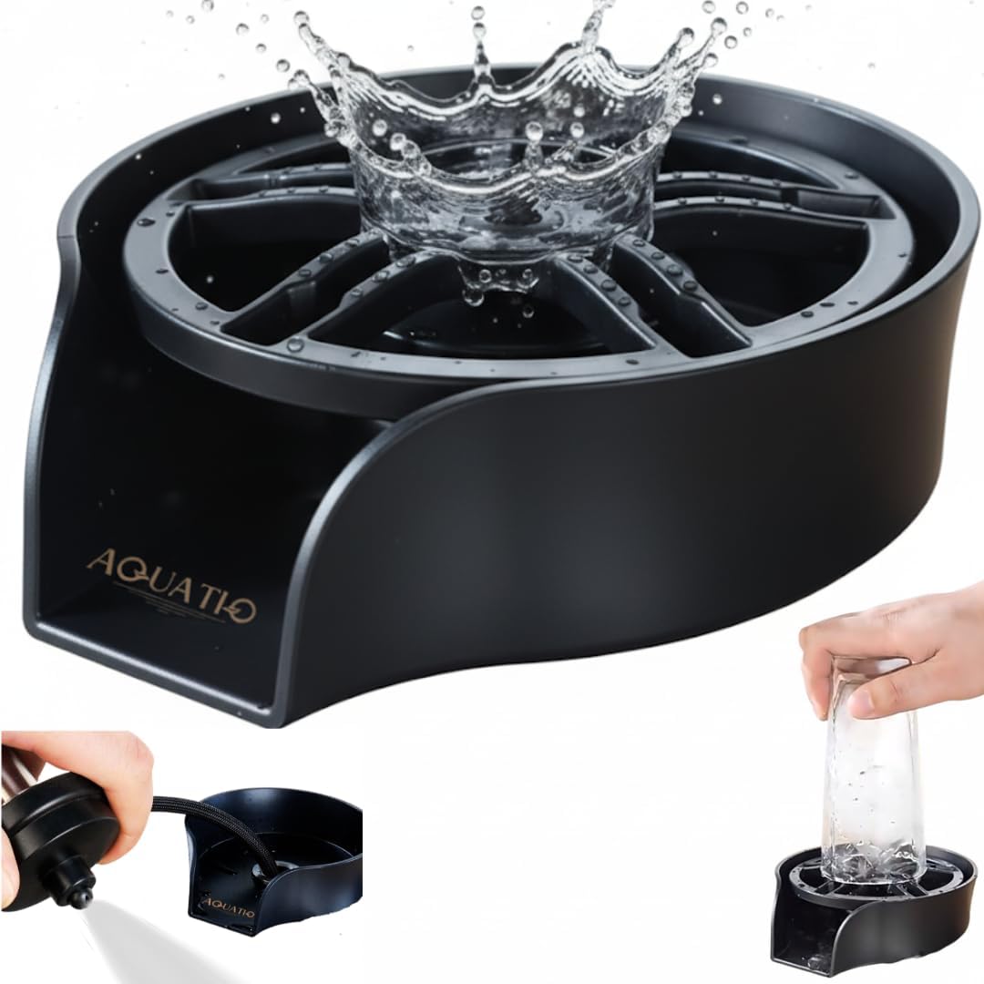 2-in-1 Glass Rinser & Sink Sprayer Attachment – High Pressure Cup Washer for Kitchen Sink – Matte Black Bottle Cleaner -Stainless Steel Cup Cleaner (Fits Standard Counter Holes)
