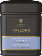 Taylors of Harrogate Lapsang Souchong, Black Tea, Loose Leaf, 4.41 Ounce Tin Caddy, Smoky, Rich and Strong, Caffeinated, Premium Whole Leaf Tea