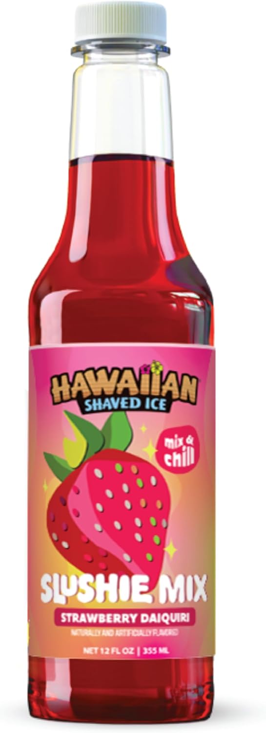 Hawaiian Shaved Ice Slushie Syrups - Strawberry Daiquiri Slushie Mix – Perfect for Slushies, 12 oz Bottle, Mix with water, lemonade, juice and more