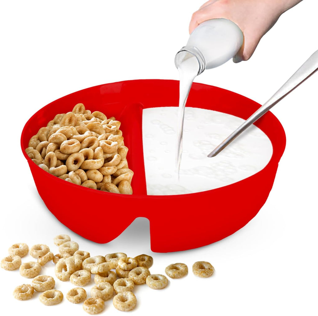 Just Solutions Crunch Anti-Soggy Cereal Bowl - Keeps Cereal Fresh & Crunchy | BPA Free | Microwave Safe | Ice Cream & Topping, Yogurt & Berries, Fries & Ketchup and More - Red