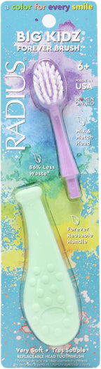 Radius Big Kidz Forever Brush with Replaceable Head Toothbrush for Children, 6 Years and Up, BPA Free ADA Accepted for Growing Teeth and Gums - Right and Left Handed, Extra Soft