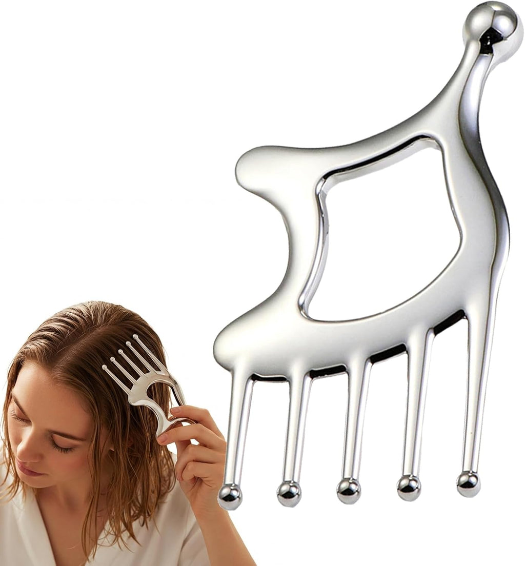 Gua Sha Tool With Handle,5in1 Scalp Massage Tool,Metal Gua Sha,Gua Sha Facial Tools,Stainless Steel Gua Sha,Head Massager Scalp For Head&Face&Body Deep Relaxation And Relieving Fatigue & Pain