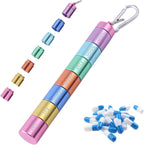Pill Box Organiser, Portable Weekly Pill Box, 7 Day 1 Times a Day Compartments Tablet Organiser Box, Rainbow Metal Pill Holder Waterproof Pill Case with Keychain for Outdoor Travel Camping Work