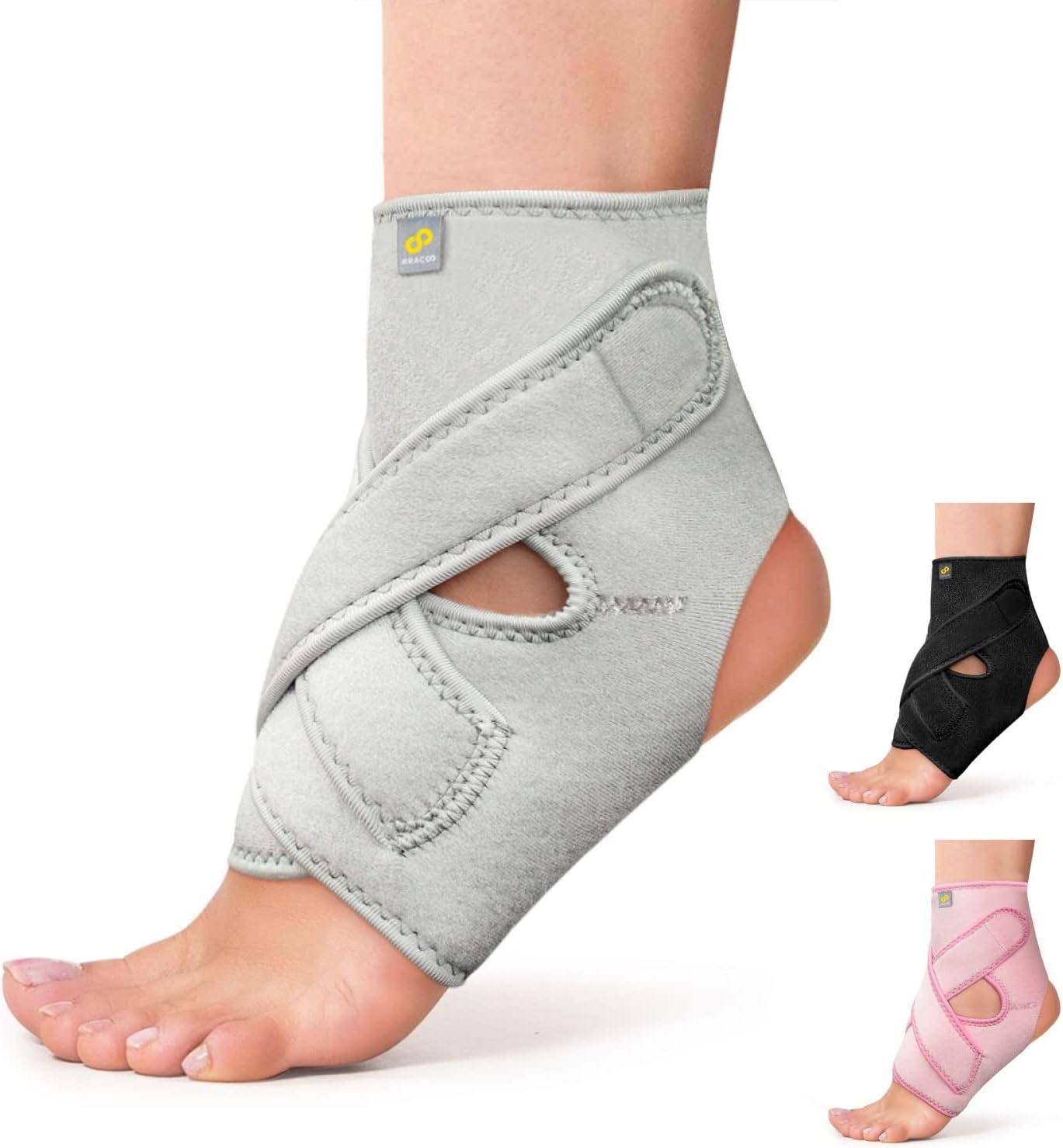 Bracoo Ankle Support Brace For Men & Women, Adjustable Compression Sleeve Strap Wrap, Sprain, Arthritis, Pain Relief, Sports Injuries and Recovery, Breathable Neoprene Brace, FS10