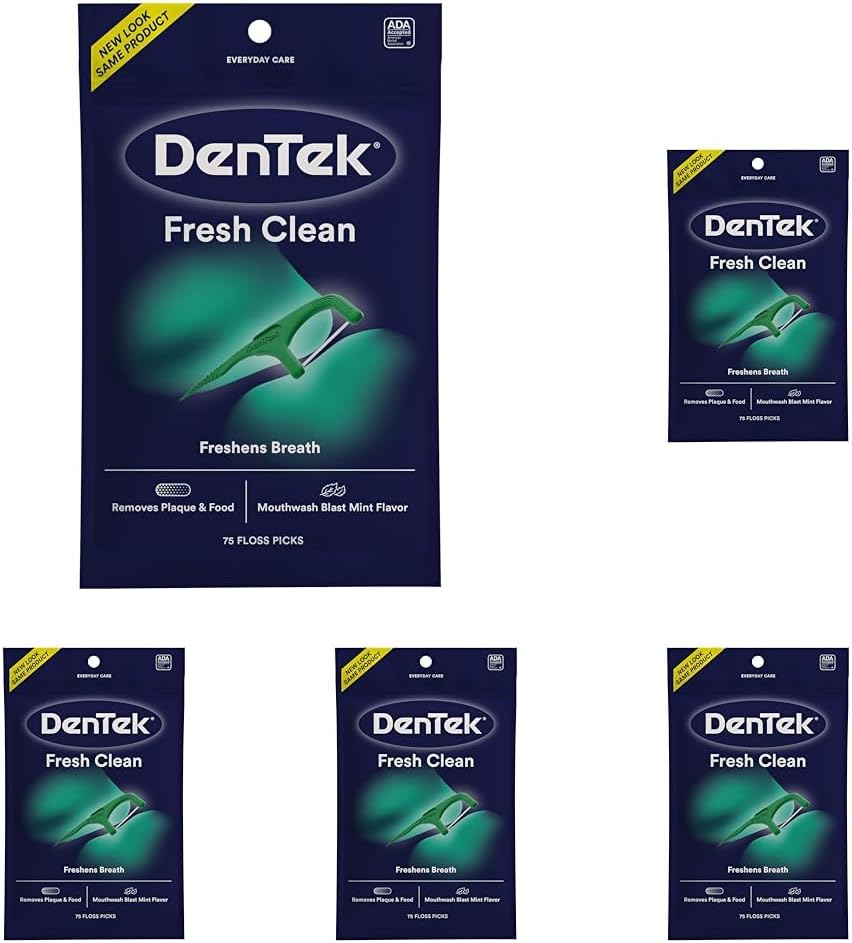 DenTek Fresh Clean Floss Picks,for Extra Tight Teeth,75 Count (Pack of 5)