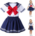 Kids Sailor Cosplay Costume Dress Anime Japanese School Uniform Shirt Skirt Bow Tie Outfits for Girl
