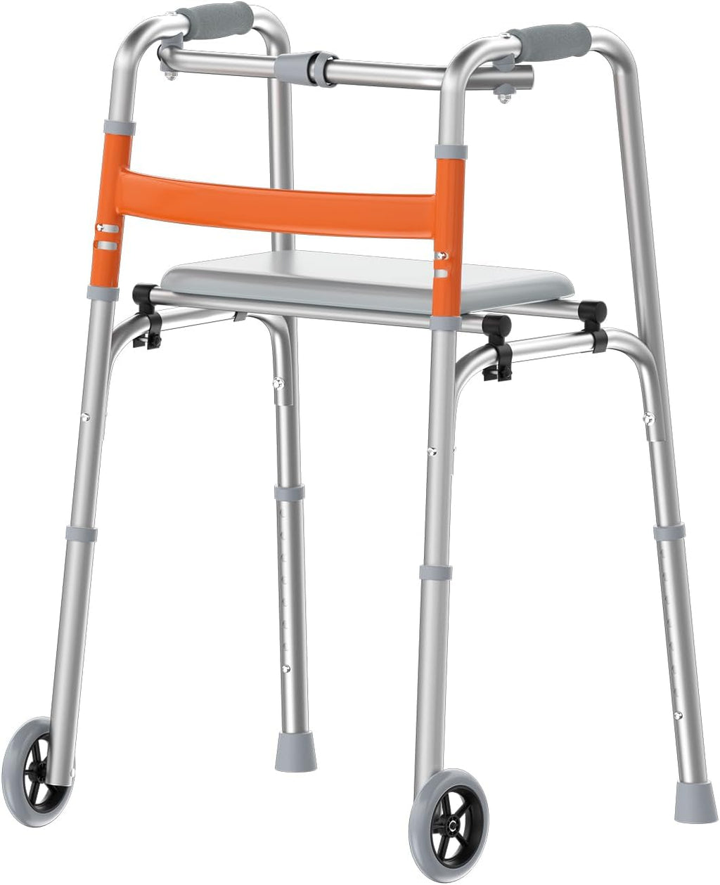 Nihhcune Lightweight Folding Walker for Adults/Seniors, Compact Rolling Mobility Aid with Wheels & Detachable Seat, Height Adjustable Aluminum Rollator Walker Space-Saver Travel Design No Installation