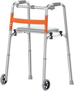 Nihhcune Lightweight Folding Walker for Adults/Seniors, Compact Rolling Mobility Aid with Wheels & Detachable Seat, Height Adjustable Aluminum Rollator Walker Space-Saver Travel Design No Installation