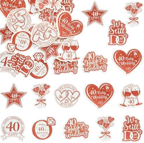 Gyufise 54Pcs Edible 40th Anniversary Cupcake Toppers Ruby Happy Wedding Glutinous Rice Paper Cheers to 40 Years We Still Do Picks Party Cake Decorations Supplies