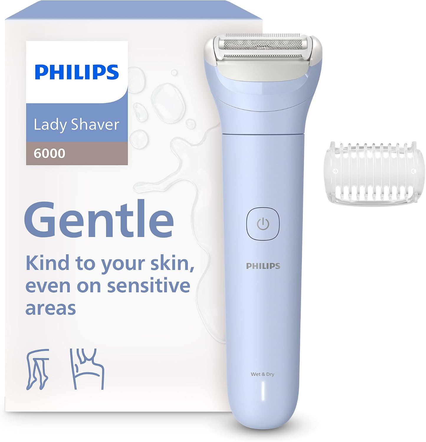 Philips Lady Shaver Series 6000 - Cordless, Wet & Dry Electric Shaver, 3-Blade Shaving System, for Legs & Body, 80 Mins. Runtime, Model BRL127/00