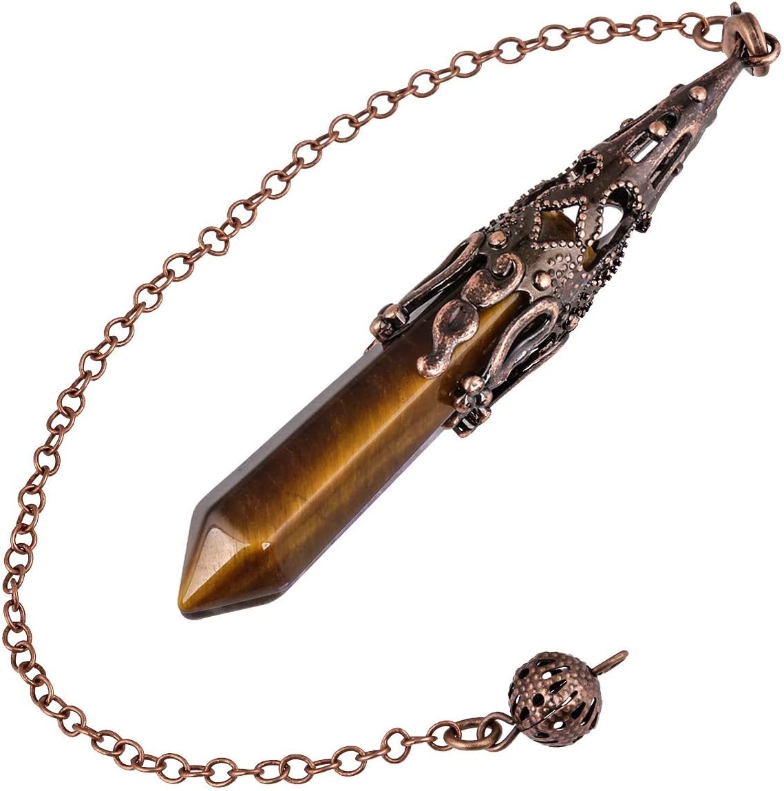 Nupuyai Healing Crystal Pendulum for Dowsing Divination Reiki, Vintage Carved Stone Hexagonal Point Pendant with Chain