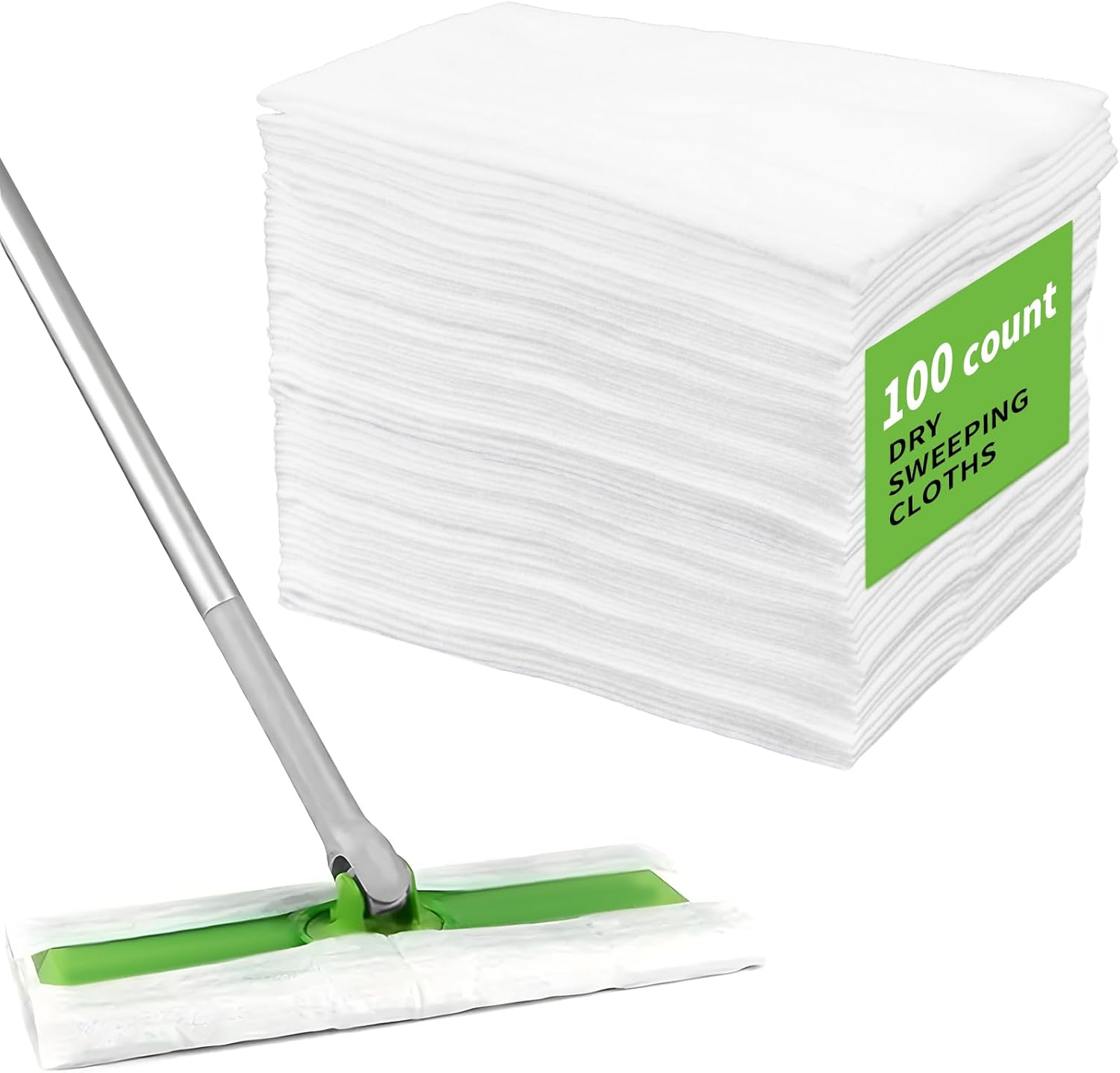 RAINFLOW 100 Count Dry Sweeping Cloths - Disposable Mop Pads Refills Compatible with 10-12 inch for Thin Mops for Floor Cleaning Dust and Hair(11.4 x 7.8 Inch)