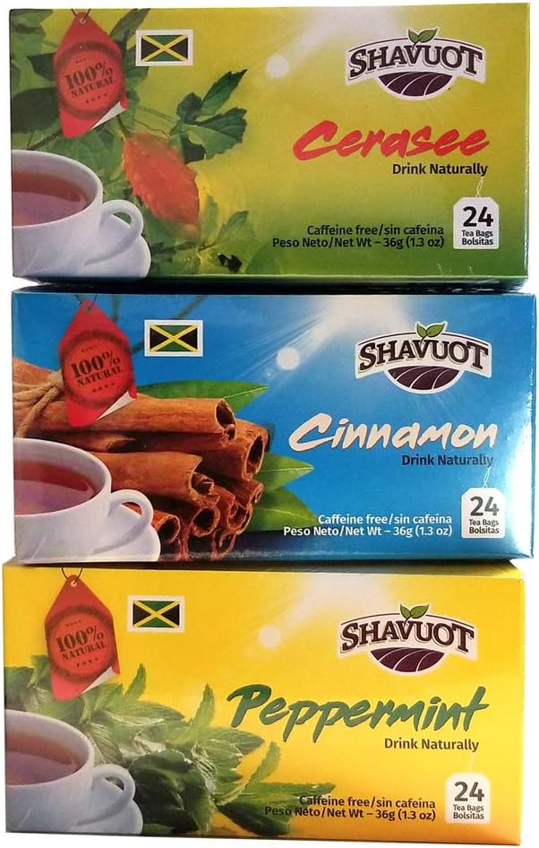 Shavuot 100% Natural Jamaican Cerasee Cinnamon Peppermint Tea 24 Bags (Pack of 3)