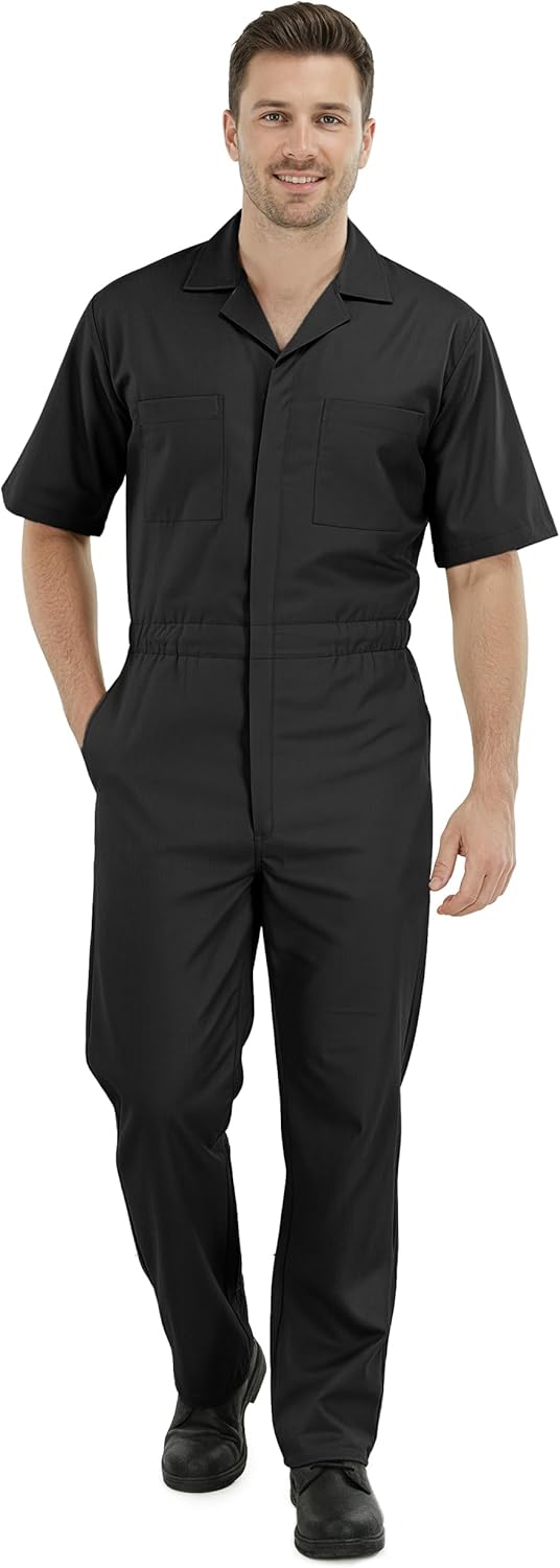 NY Threads Coveralls for Men Short Sleeve Regular Fit Mechanic Work Wear Jumpsuit with Pockets