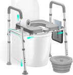 HOMEAL Seat Riser for Seniors with Bucket, Adjustable Raised Toilet Seat with Handles, Supports 450LBS, Heavy-Duty 3in1 Bedside Commode Chair for Any Toilet, Shower & Bedside (Grey, with Bucket)