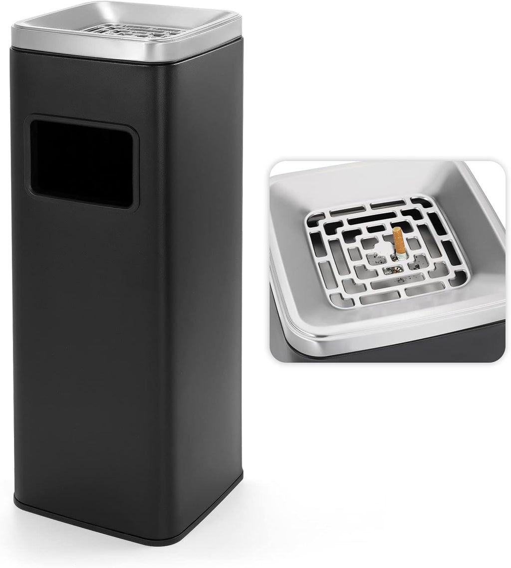 BEAMNOVA Outdoor Trash Can Black Indoor Stainless Steel Commercial Garbage Can Industrial Garbage Enclosure Inside Cabinet with Lid Waste Container, Black, 25 * 25 * 68 cm / 9.8 * 9.8 * 26.8 in