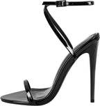 Strappy High Stiletto Heels, Ankle Strap Buckle Heeled Womens Sandals, Sexy Comfort Open Round Toe Heels for Daily Party Dress
