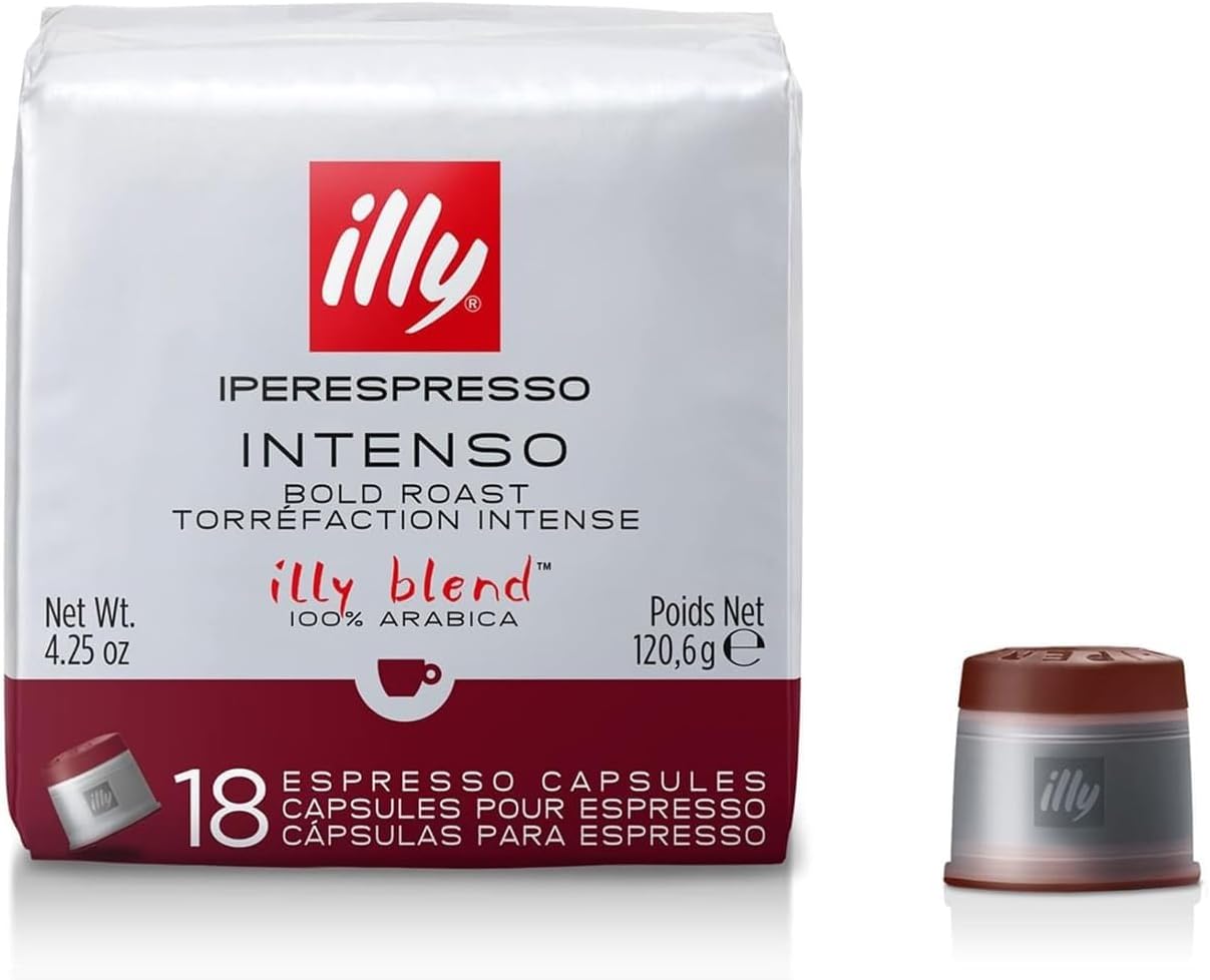 illy Coffee, Intenso iperEspresso Capsule, Dark Roast Espresso Pods, Compatible with illy iperEspresso Machines, 18 Count
