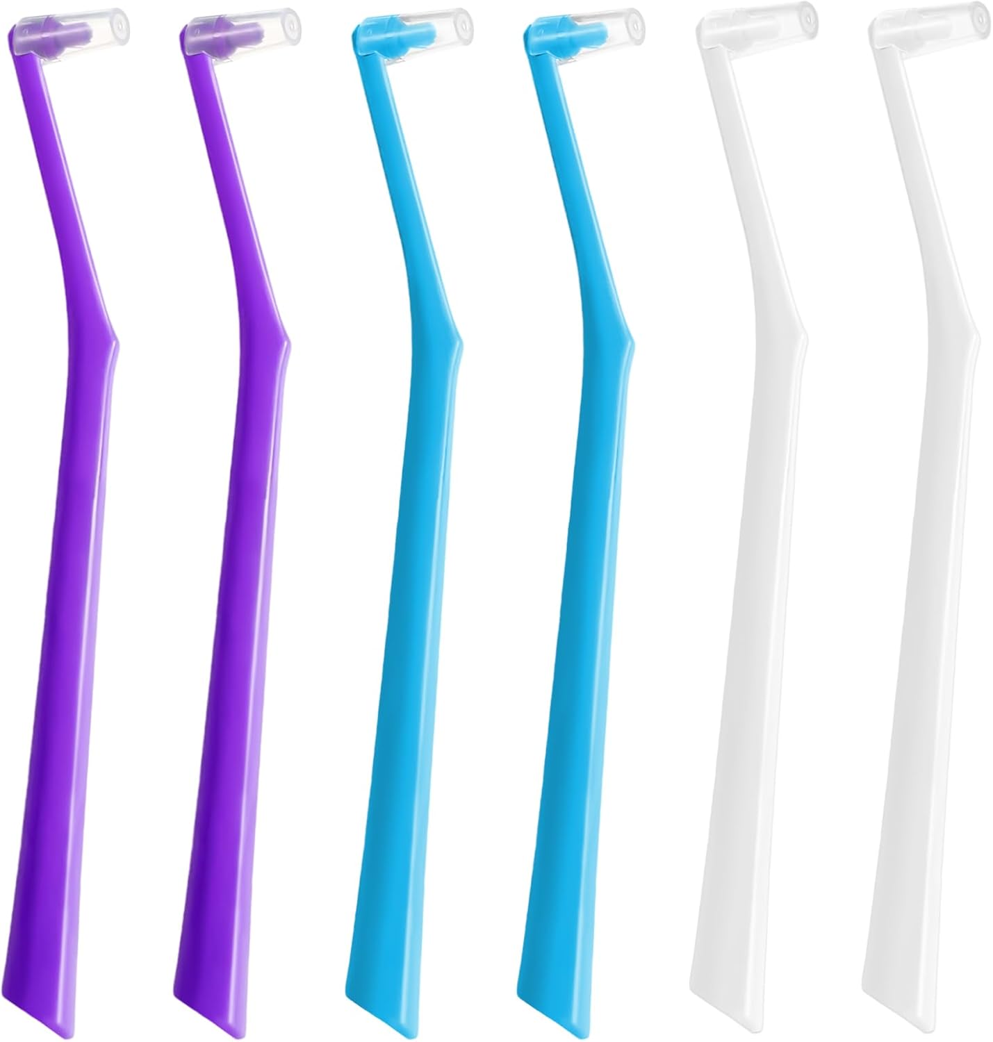 6 Pack Angled End-Tuft Toothbrushes with Covers for Orthodontic Wisdom Teeth Care, Small Head Single Tuft Dental Brush for Plaque Removal, Braces, Interdental Cleaning, Soft Bristles for Oral Care