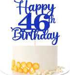 Kaoenla Glitter Happy 46th Birthday Cake Topper,Hello 46，Cheers to 46 Years,46th Anniversary /46 years old birthday Party Deco (46th, blue)