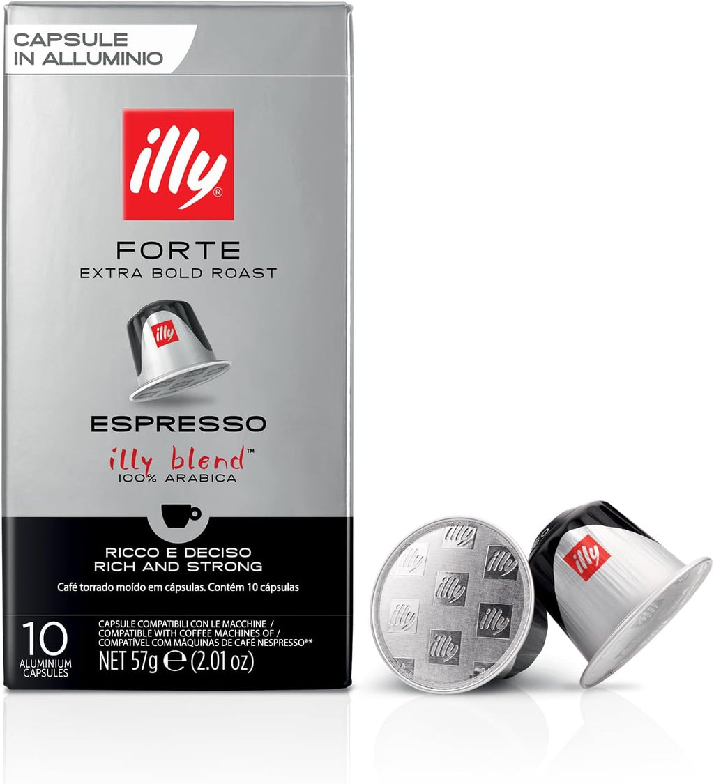 Illy Espresso Compatible Capsules - Single-Serve Coffee Capsules & Pods - Forte Extra Bold Roast - Notes Of Dark Chocolate Coffee Pods - For Nespresso Coffee Machines – 10 Count