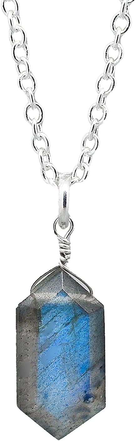 Gempires Blue Labradorite Hexagon Pendant Necklace, Labradorite Pendant, Labradorite Healing Crystal, Gift for Her, Gemstone Jewelry 18 inch Adjustable Silver Plated Chain, AAA+ Quality