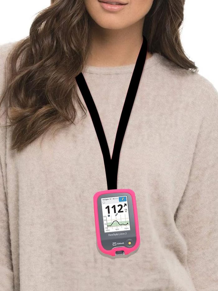 (Pink) Premium Silicone Case (Lanyard + TPU Screen Protector) for Freestyle Libre 3 & Freestyle Libre 2