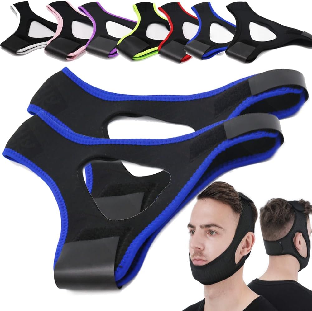 Airflow Jaw Strap Veralabs, Veralabs Air Flow Jaw Strap, Airflow Jaw Strap, Adjustable Jaw Strap for Sleeping Close Mouth, Anti Snoring Chin Strap for Women Men Snoring (Blue,2 Pcs)