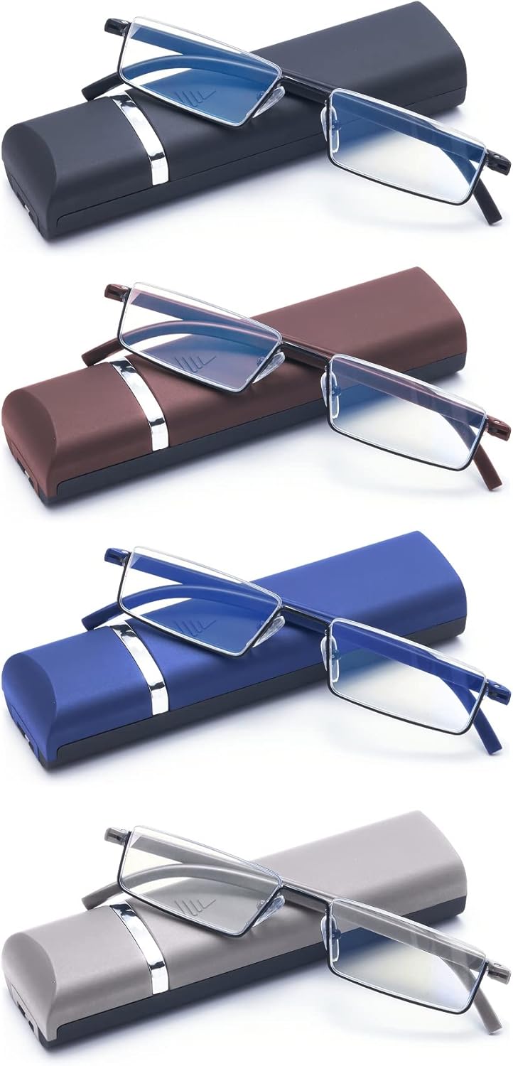 4 Pack Reading Glasses for Men Readers Blue Light Blocking with Case (Black Brown Blue Grey, 1.5, multiplier_x)