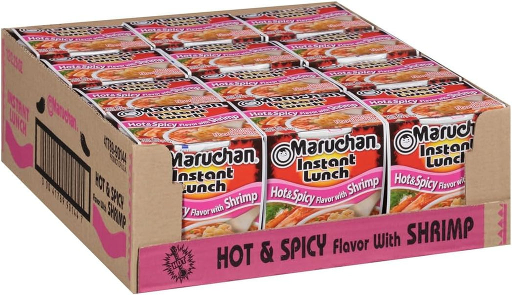 Maruchan Instant Lunch Ramen Noodles, Hot & Spicy Shrimp Flavor – Japanese-Style Instant Noodle Soup, Easy Meal Ready in 3 Minutes – 2.25 Oz. (12 Pack)