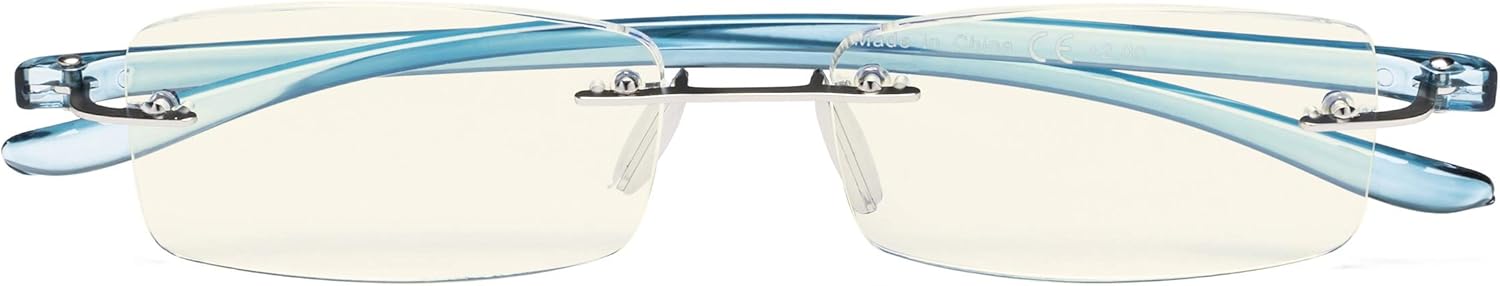 CessBlu Computer Reading Glasses for Men Women Blue Light Filter Anti Glare UV Ray Protection Rimless Reader Eyeglasses