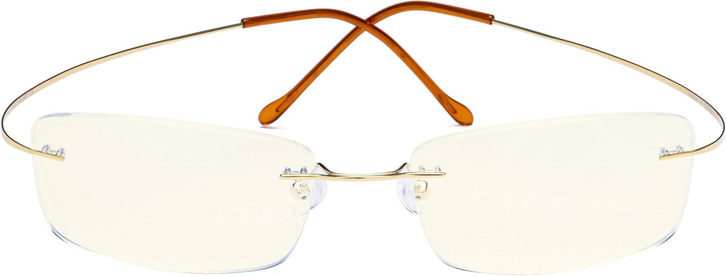CessBlu Rimless Blue Light Blocking Glasses for Men Reading Computer Titanium Computer Readers Cut UV Rays Bendable