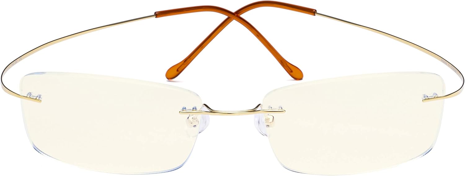 CessBlu Rimless Blue Light Blocking Glasses for Men Reading Computer Titanium Computer Readers Cut UV Rays Bendable