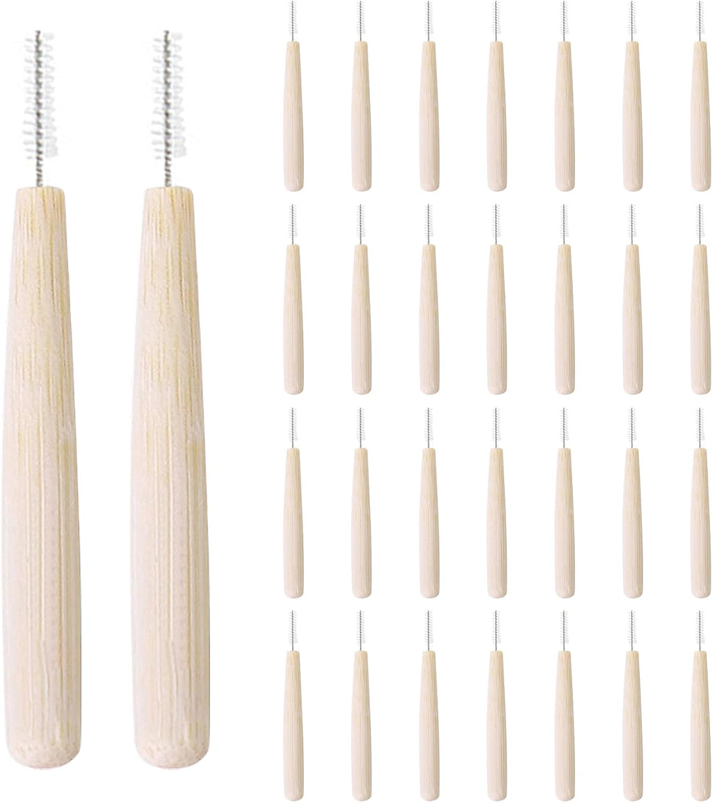 Bamboo Handle Interdental Brushes Toothpick Dental Flossing Head Toothpick Cleaning Tool for Sensitive Teeth Post-Dental Care 30pcs