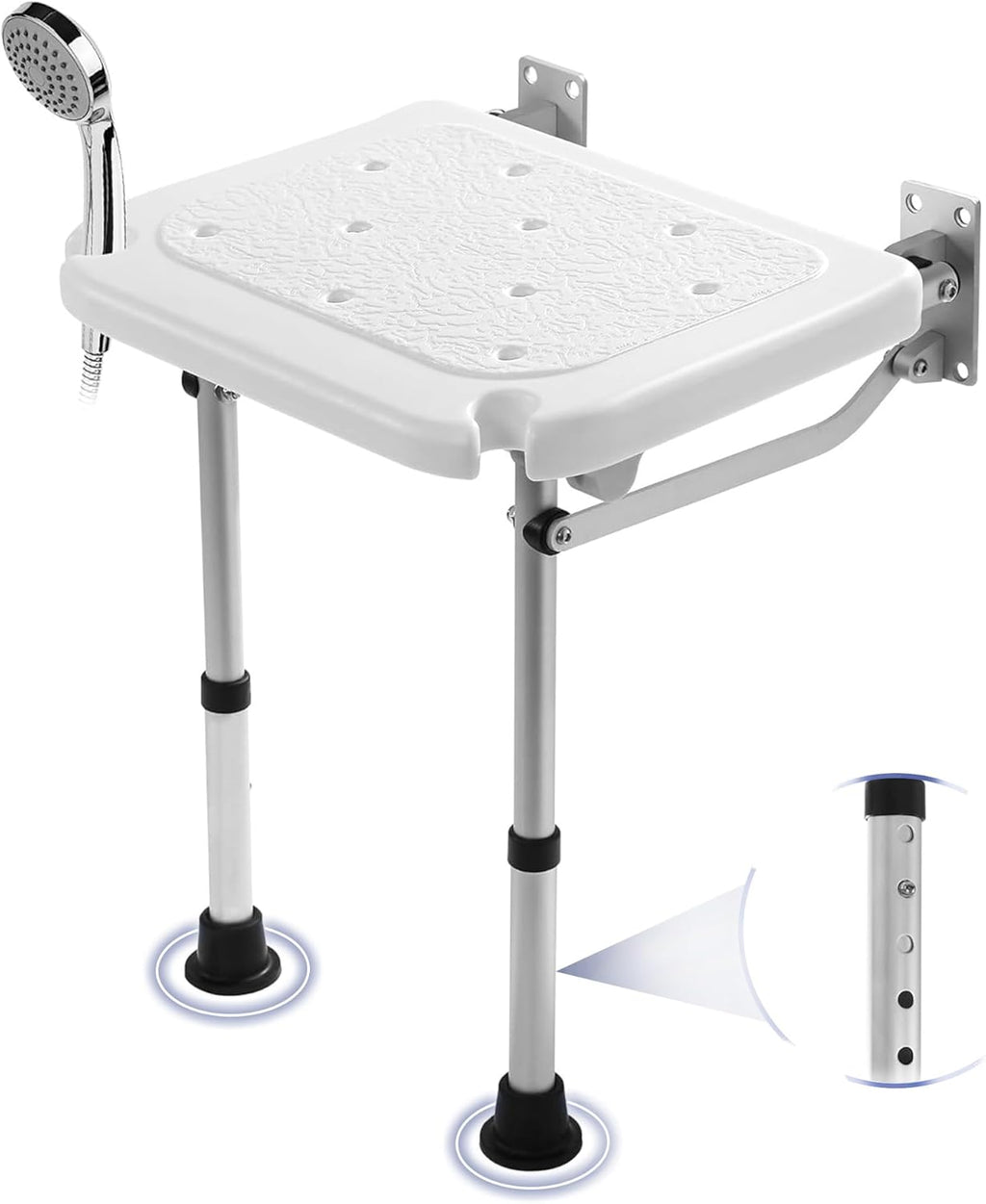 TYYIHUA Folding Shower Seat Wall Mounted, Foldable Shower Bench Shower Stool - Shower Chair for Inside Shower for Adults, Pregnant Women, Elderly and Disabled - Adjustable Height from 16.9" to 20.9"